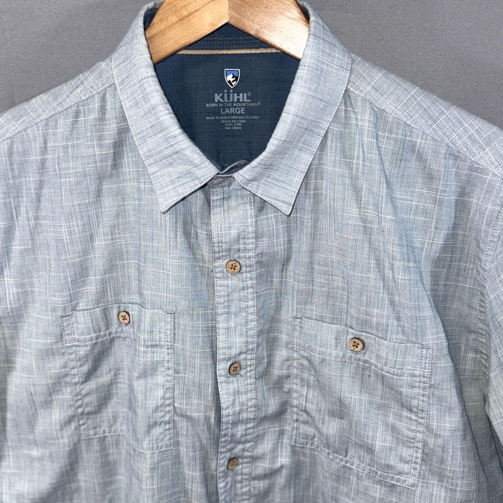 Vintage Kuhl Shirt Mens Large Blue Gray Short Sleeve Button Front Cotton Blend Outdoor Size US L / EU 52-54 / 3 - 3 Thumbnail