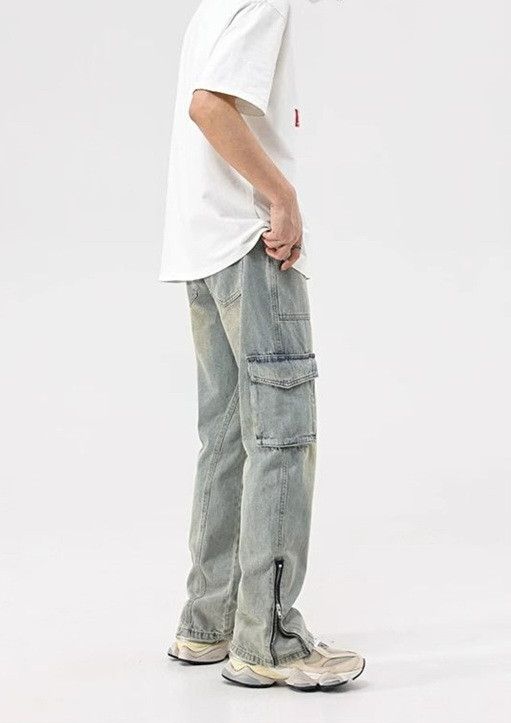 Jean × Vintage Y2k Mud Yellow Jeans with Buttons Multi-pocket Zipper Size US 34 / EU 50 - 5 Thumbnail