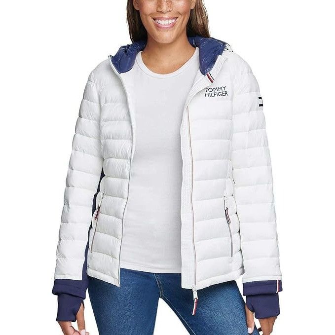 Tommy Hilfiger Tommy Hilfiger Womens White Navy Blue Puffer Zip Up Jacket Size XS / US 0-2 / IT 36-38 - 3 Thumbnail