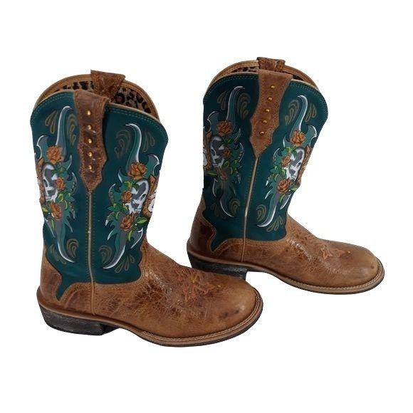 Ariat Ariat Cowboy Boots Sz 8.5 Turquoise Day Of The Dead Skull Ro Size US 8.5 / IT 38.5 - 5 Thumbnail