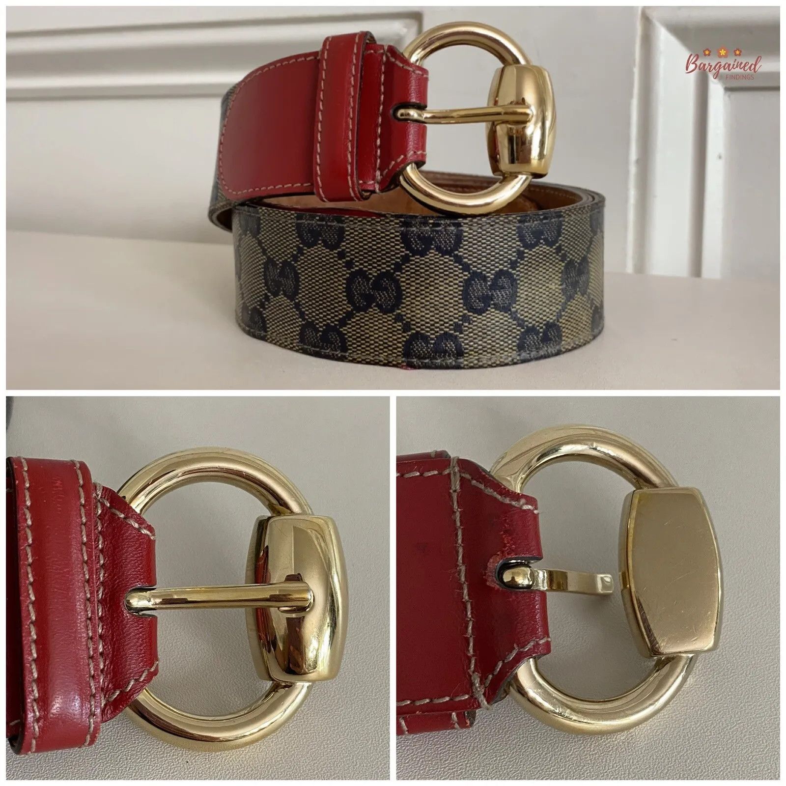 Gucci GUCCI Red GG Crystal Coated Canvas Horsebit Buckle Belt Size 30 - 2 Thumbnail