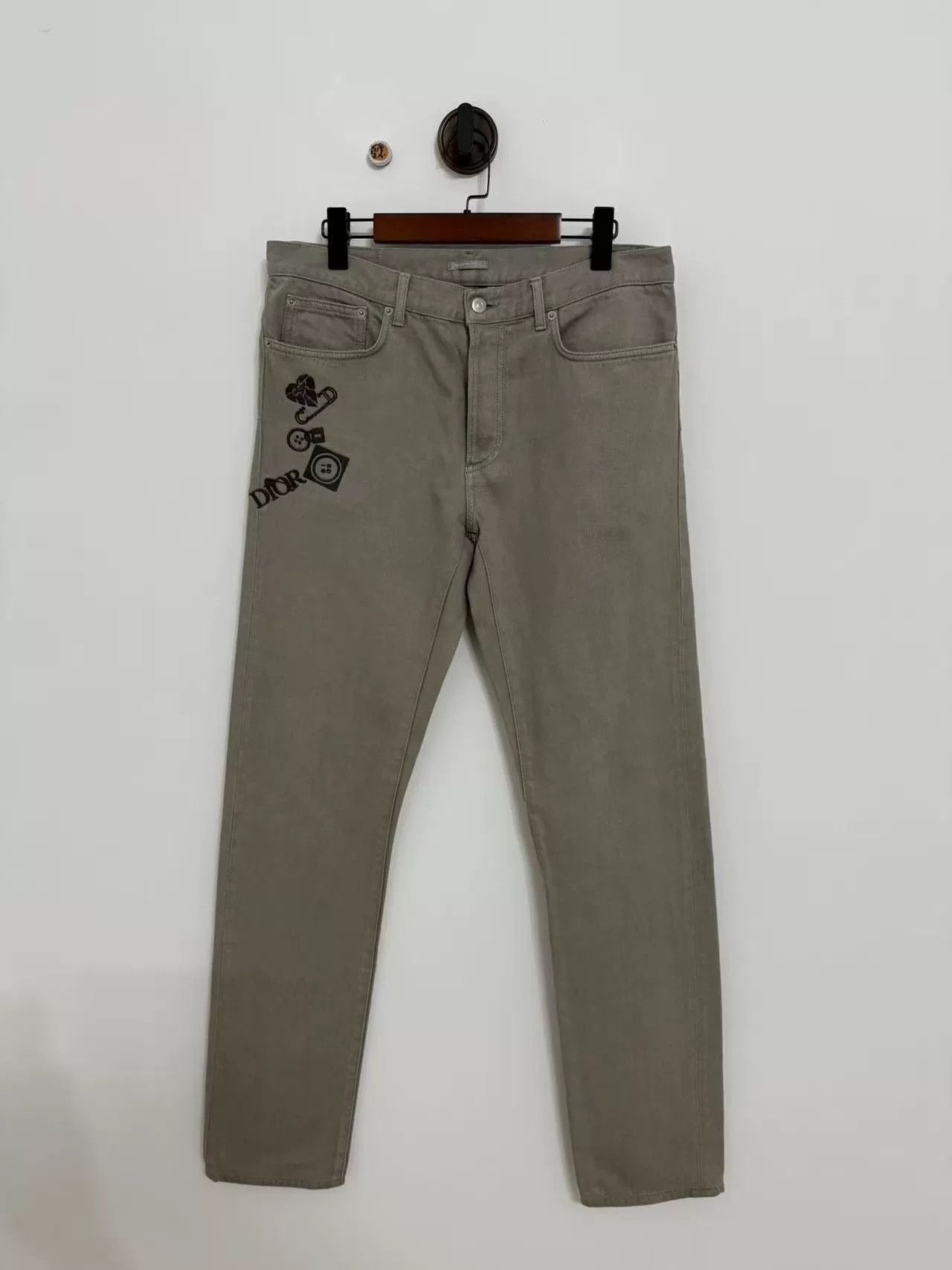Dior Dior Gray Logo Embroidered Jeans Size US 33 - 1 Thumbnail