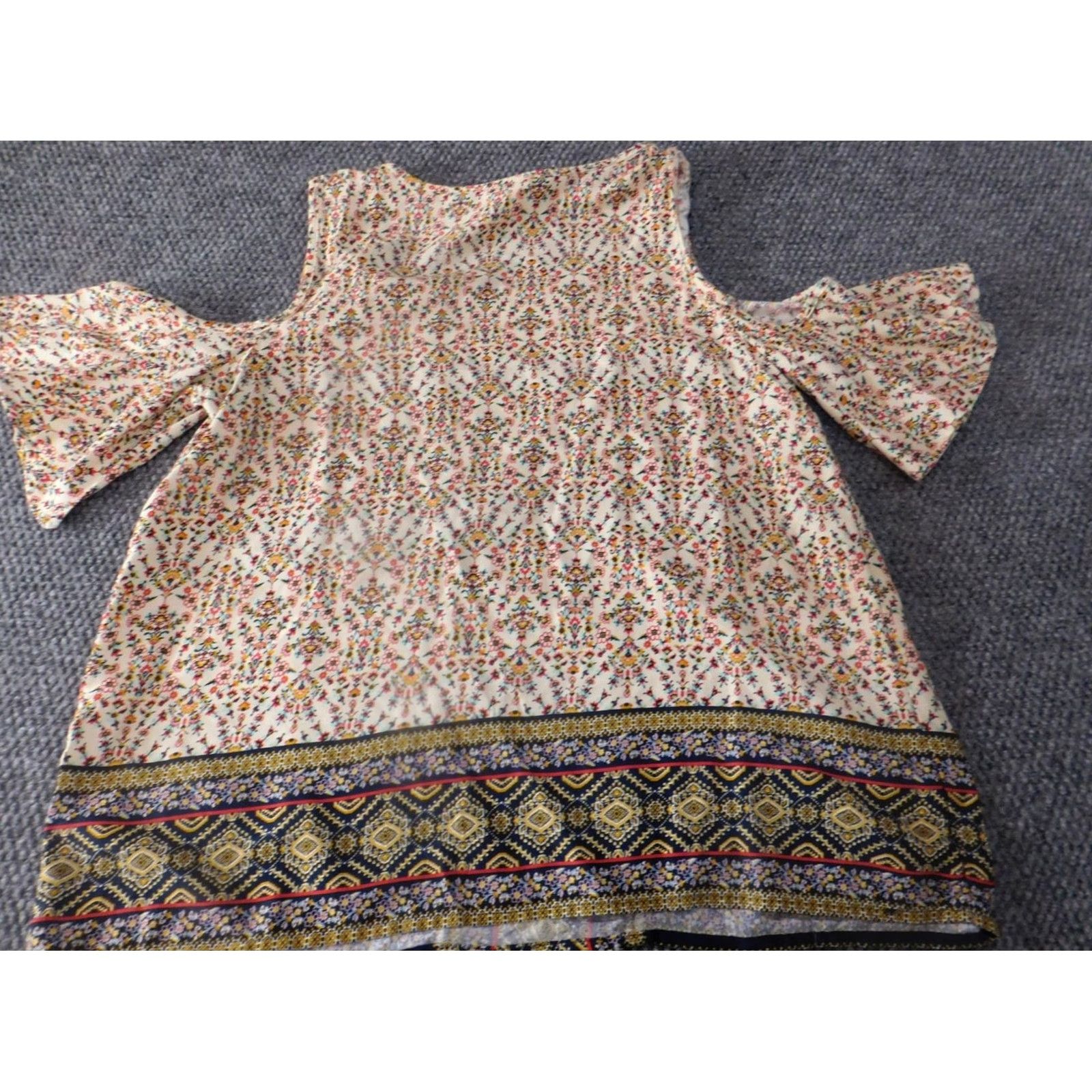 Vintage St. John's Bay Blouse Womens XL Beige Stripe Short Sleeve Off The Shoulder Knit Rayon Stretch Classic Casual Floral Pattern Beiges Women Regular Size XL / US 12-14 / IT 48-50 - 7 Thumbnail