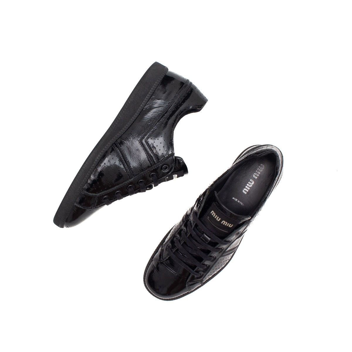 Miu Miu × Prada RARE MIU MIU GAT Patient Leather Low Top Sneaker Black US:9 Size US 9 / EU 42 - 2 Thumbnail