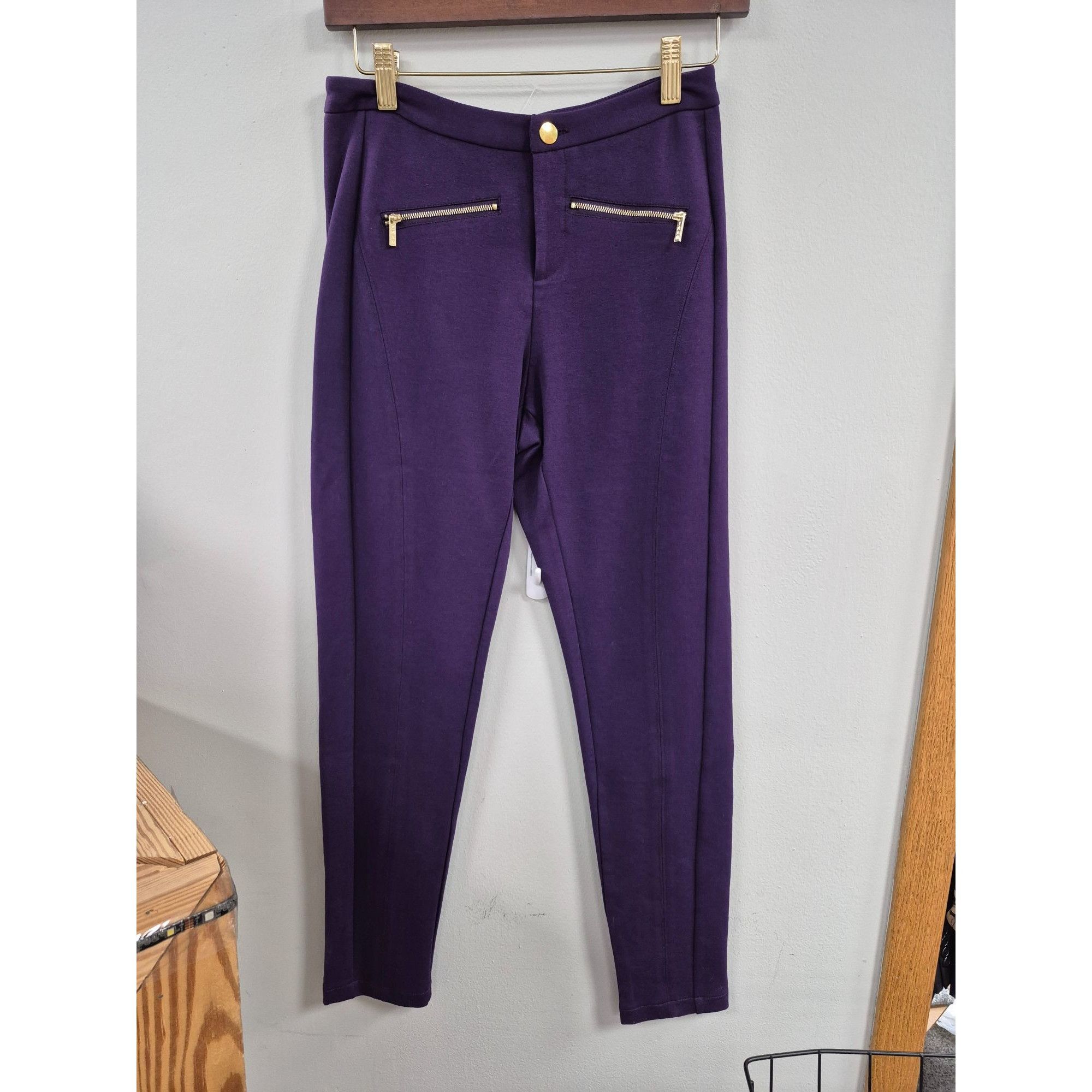 Other IMAN Womens Purple Stretch Pants Size 6 With Gold Zippers & Size 28" / US 6 / IT 42 - 1 Thumbnail