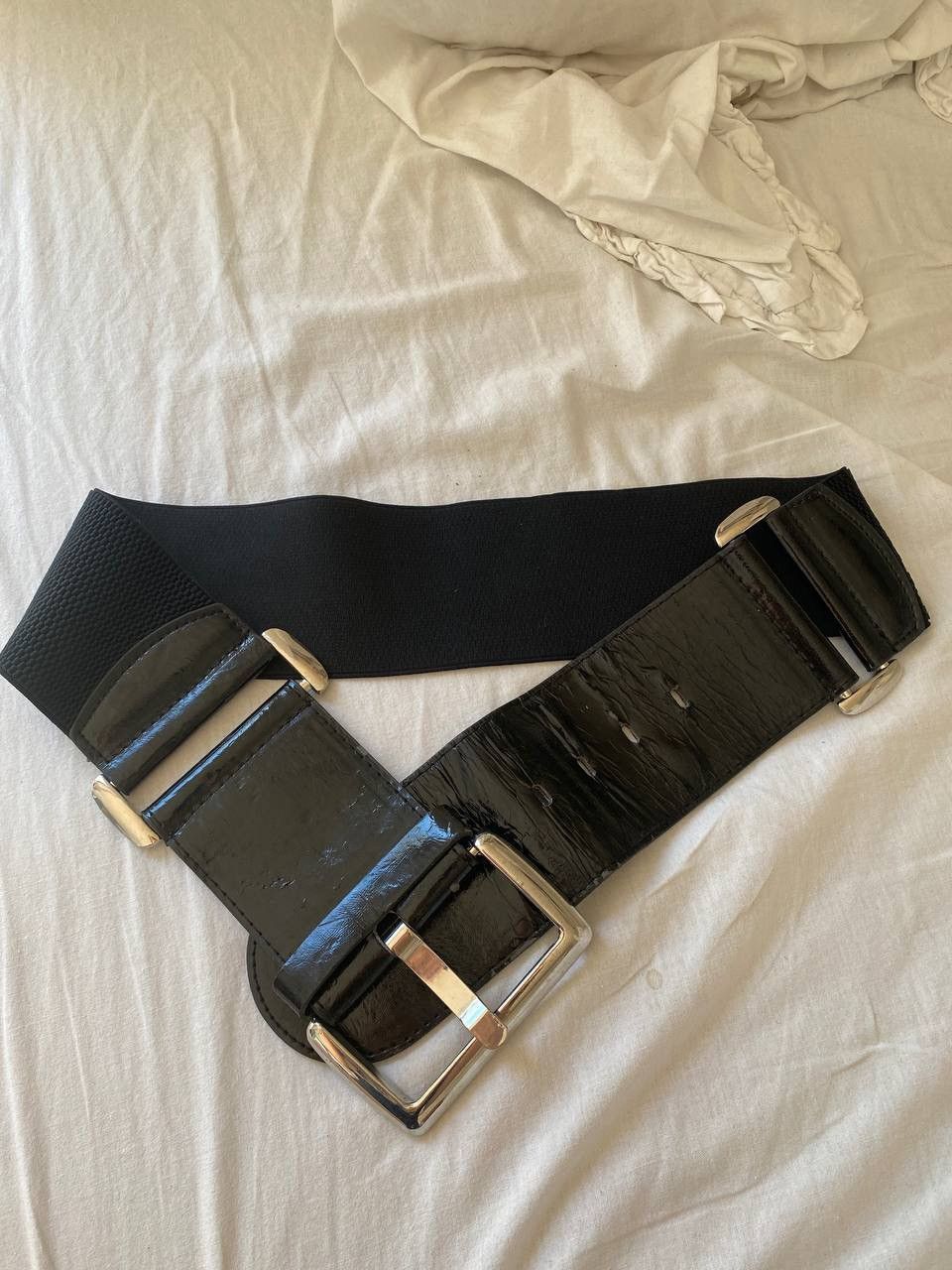 Vintage Vintage wide leatherette black belt Size ONE SIZE - 4 Thumbnail