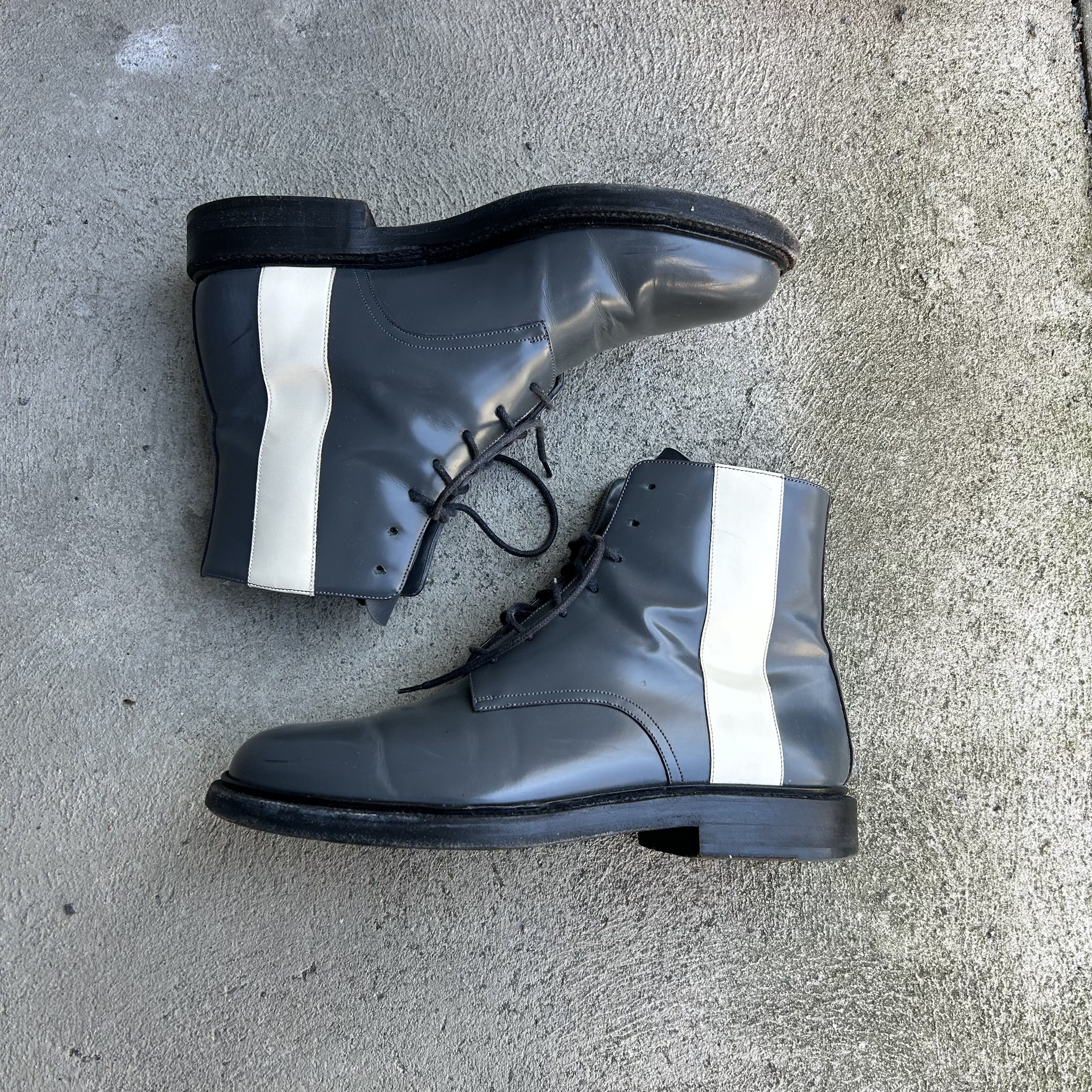 Calvin Klein 205W39NYC CK205 Grey/Cream Patent Leather Combat Boots Shoes Size US 9 / EU 42 - 2 Thumbnail