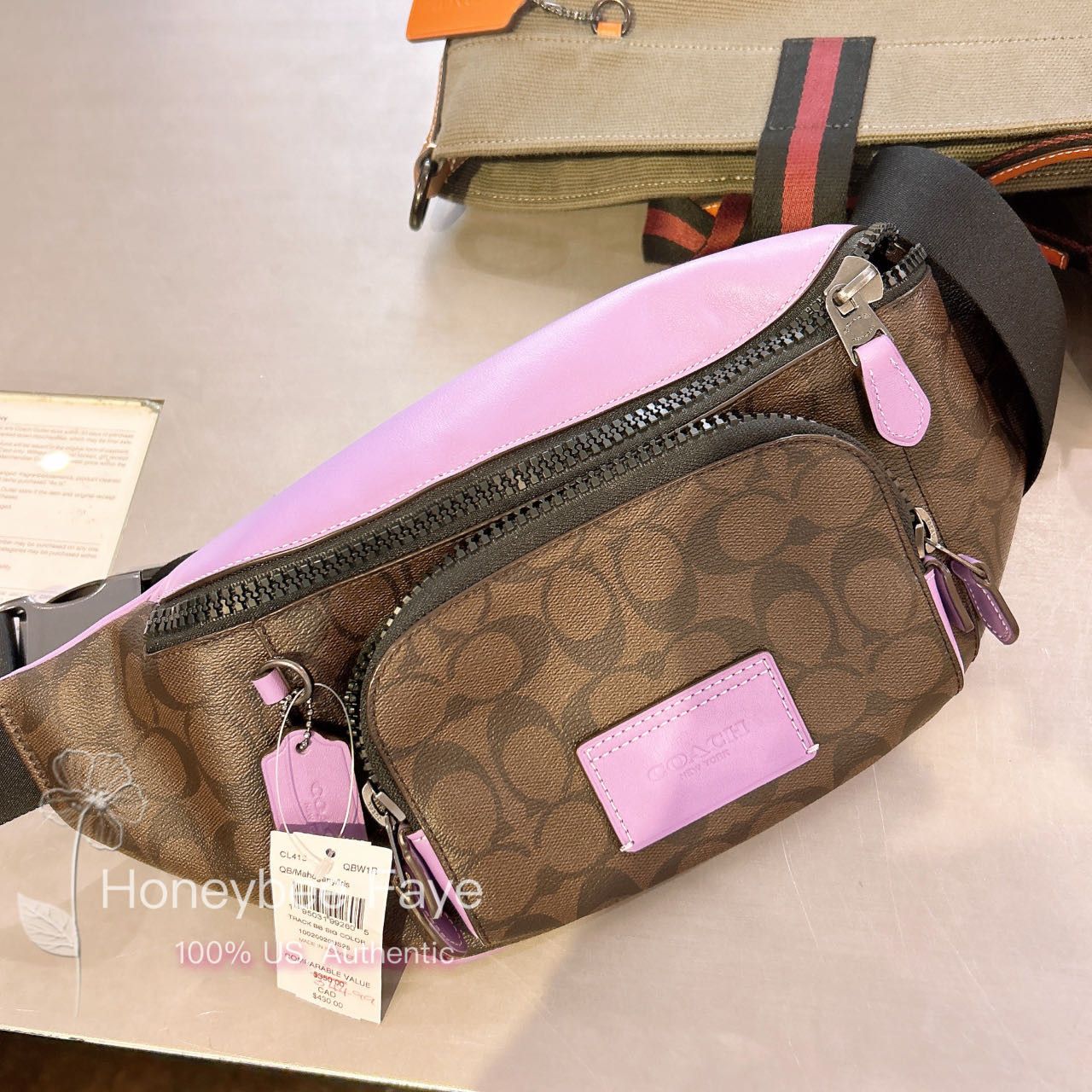 image of Coach Track Belt Bag In Colorblock Signature Canvas Cl413 in Black Antique Nickel/Mahogany/Iris
