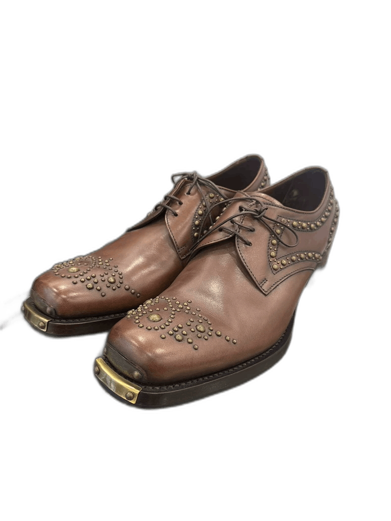 Prada Miumiu Brown Vintage Leather Shoes with Studs Size US 7 / EU 40 - 1 Thumbnail
