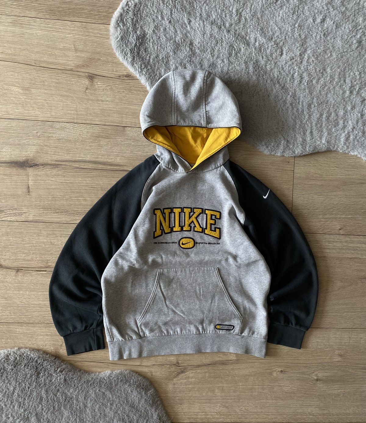 NIKE DOUBLE SWOOSH BIG LOGO BOXY DRILL Y2K VINTAGE HOODIE