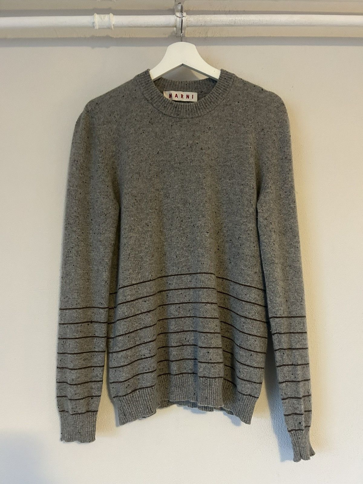 Marni Marni Grey Cashmere Knit Sweater with Striped Detail Size US S / EU 44-46 / 1 - 1 Thumbnail