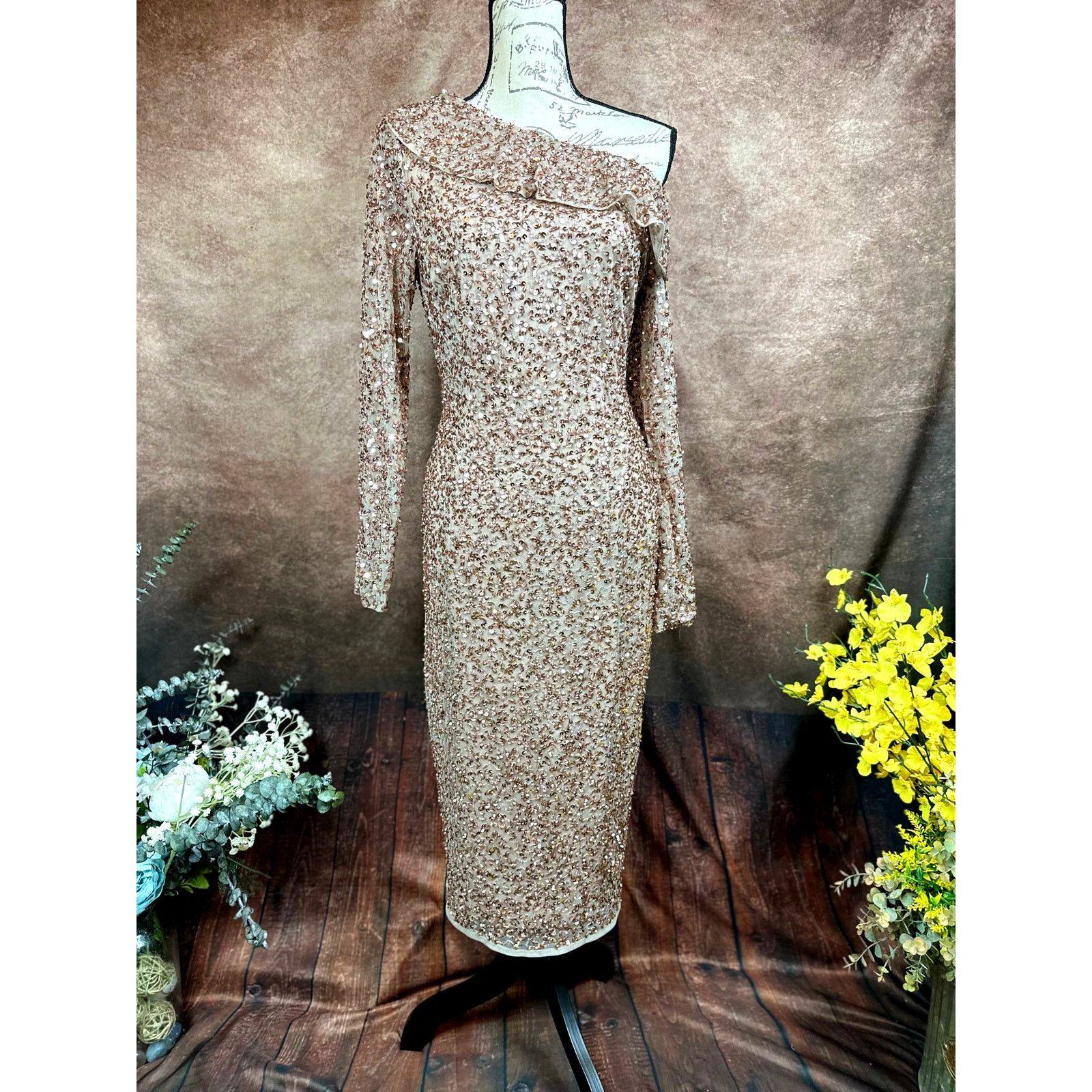 Other Mac Duggal Sequin Off the Shoulder Midi Dress Copper size 12 Size XL / US 12-14 / IT 48-50 - 6 Thumbnail