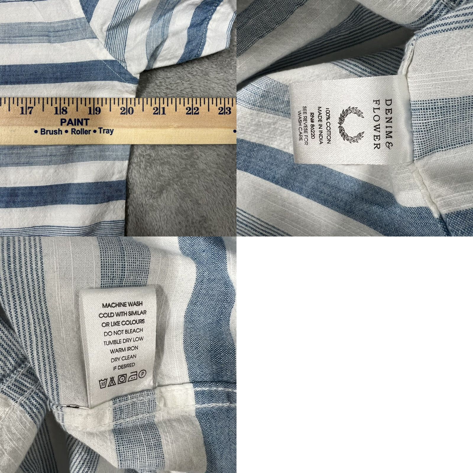 Denime DENIM & FLOWER Shirt Button-Up Denim Striped Multicolor Men Medium Shirt Button-Up Collared Short Sleeve Regular Mens Size US M / EU 48-50 / 2 - 9 Thumbnail