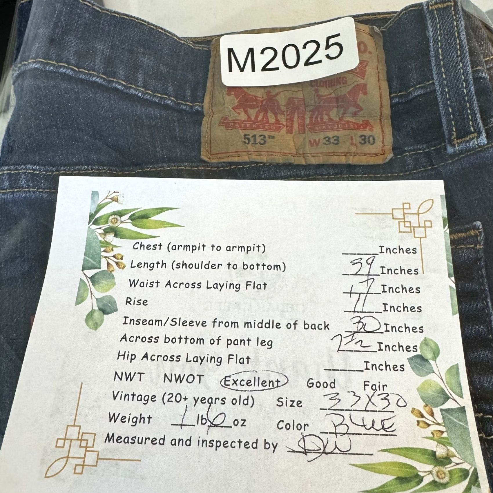 Levi's Levi's 513 Jeans Blue Denim Mid-Rise Slim Straight Leg 33 X 30 Mens Regular Size Type Jeans Size US 33 - 5 Thumbnail