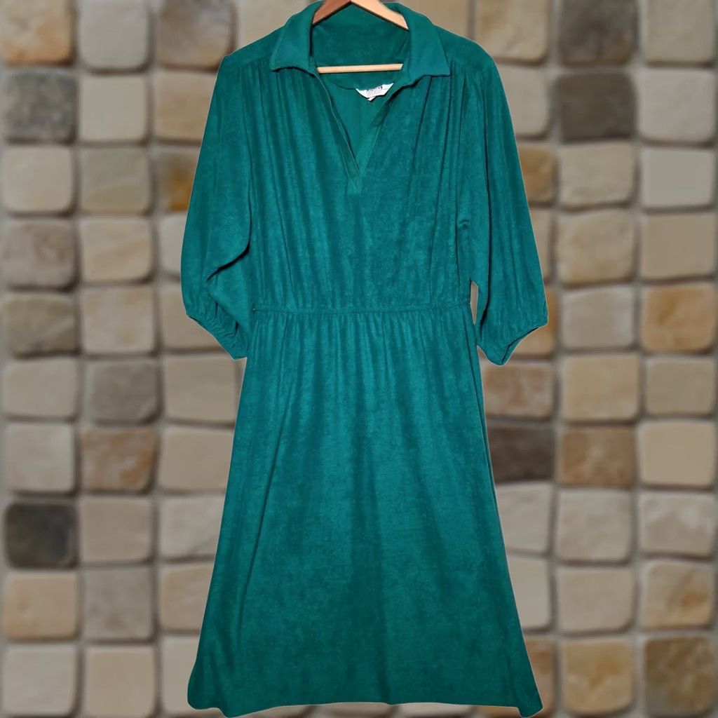 Vintage VINTAGE Montgomery Ward Terry Cloth Dress Shirt Dress 18 Green 1970s Size XXL / US 16-18 / IT 52-54 - 1 Thumbnail
