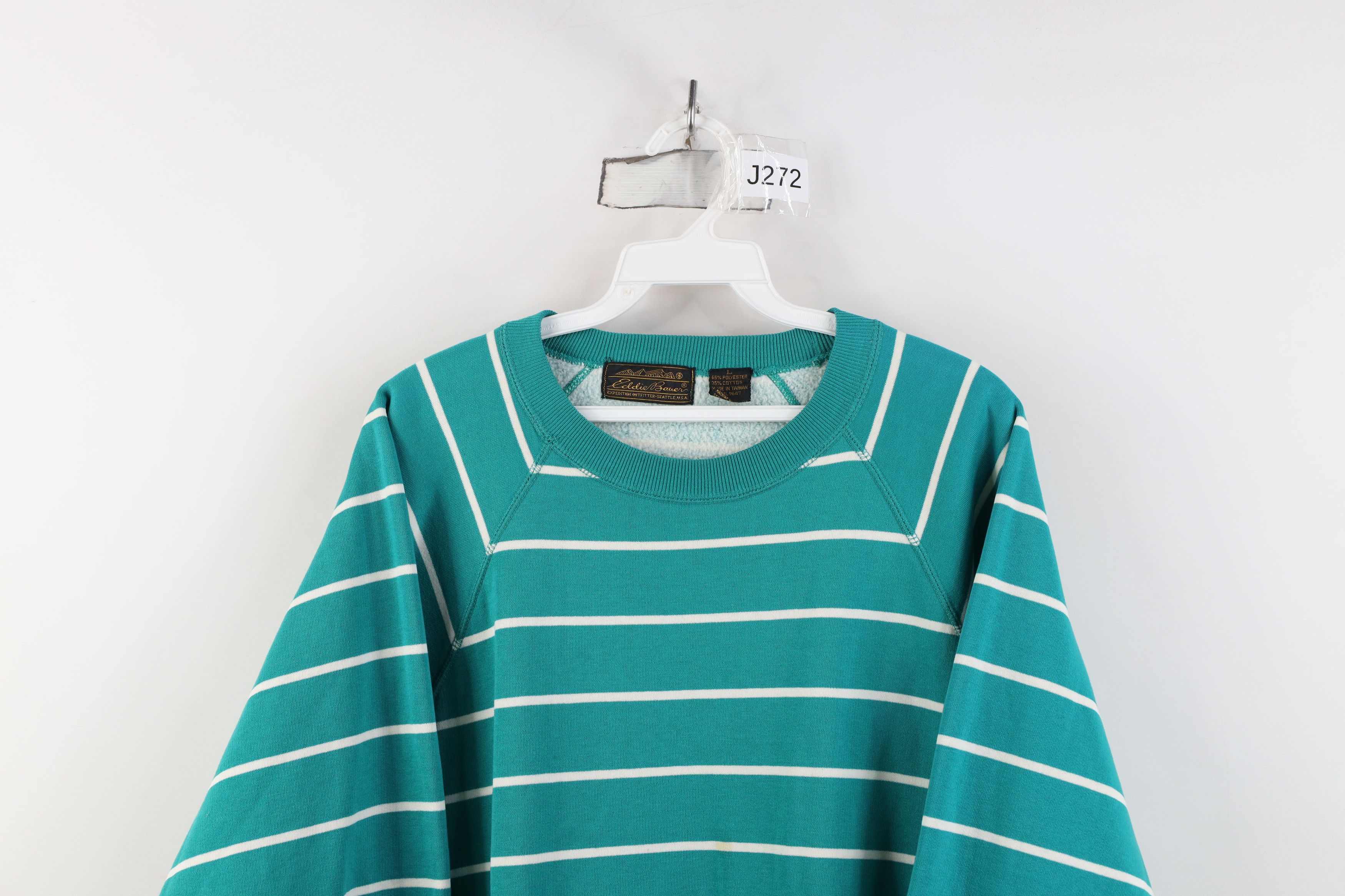 Eddie Bauer Vintage 90s Eddie Bauer Striped Crewneck Sweatshirt Teal Size L / US 10 / IT 46 - 2 Thumbnail