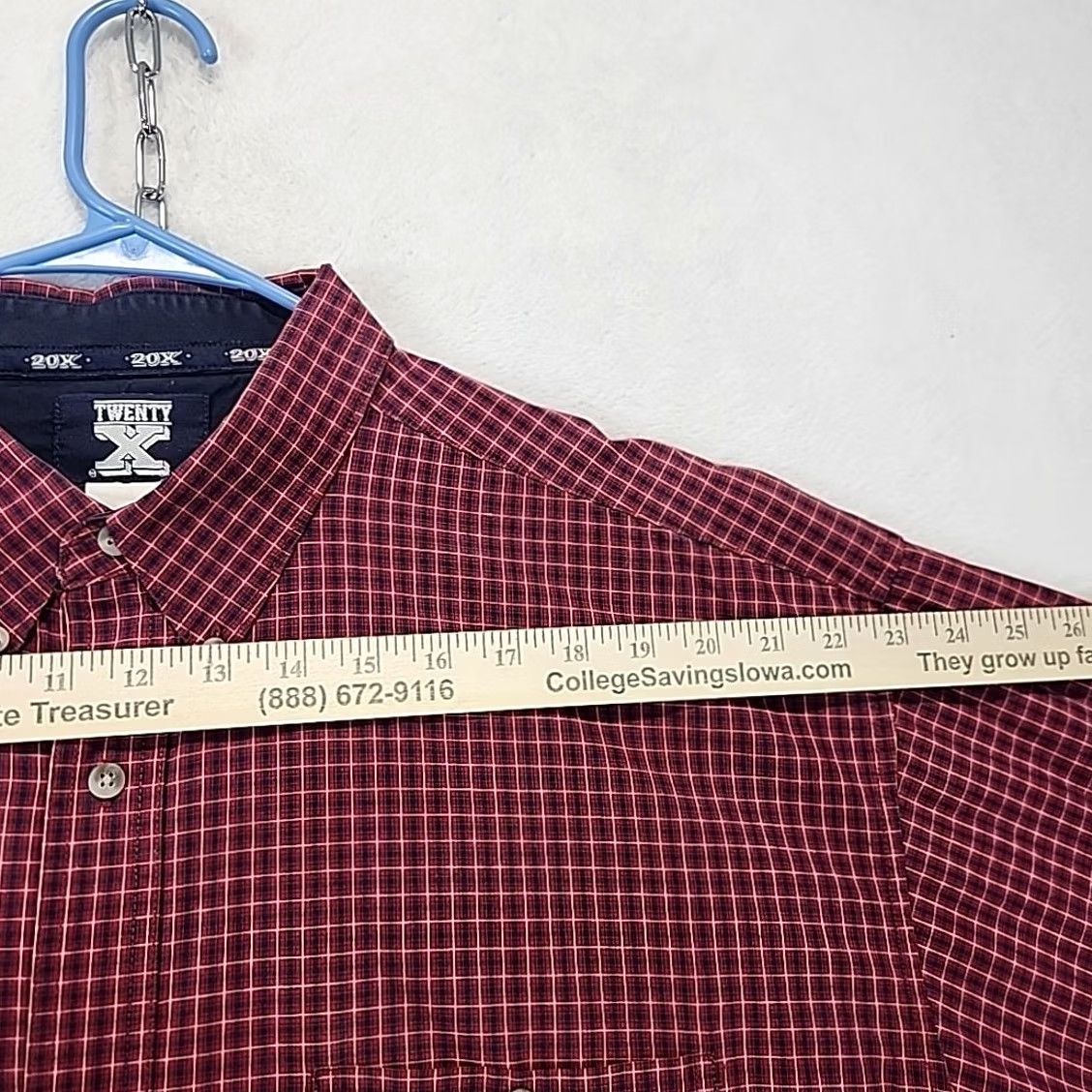 Wrangler Wrangler 20X Western Dress Shirt Red Plaid Button-Up 2XL Mens Cotton Long Sleeve Cowboy Outdoor Workwear Shirt Size 48R - 7 Thumbnail