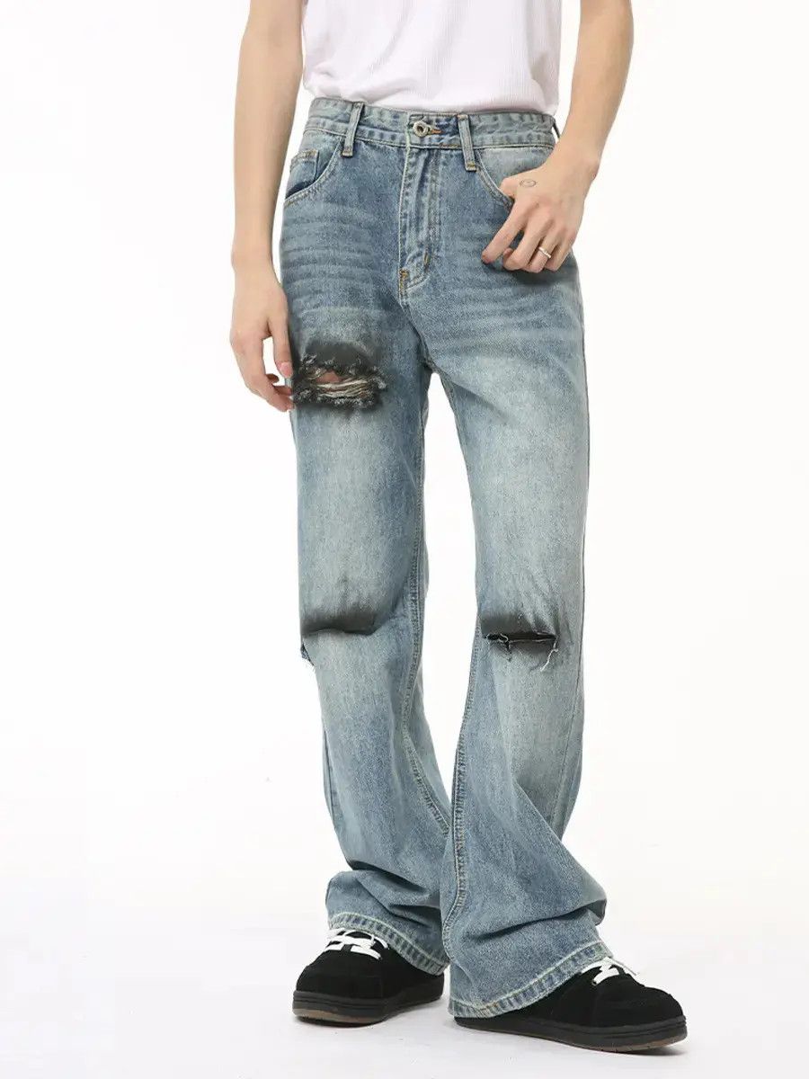 Retro loose graffiti ripped jeans
