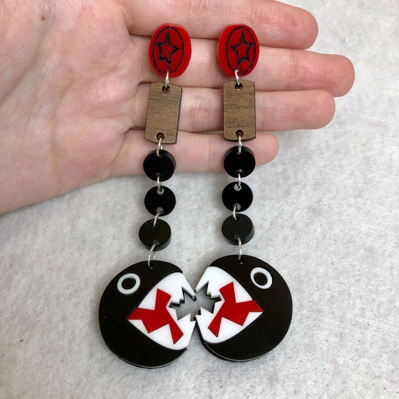Nintendo Super Mario Chain Chomp Dangle Earrings Size ONE SIZE - 1 Thumbnail