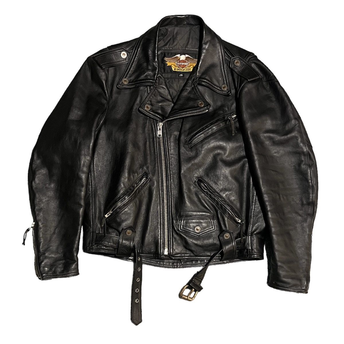 image of Vintage Leather Rockstar Zip Up Jacket - Harley Davidson in Black, Men's (Size Large)