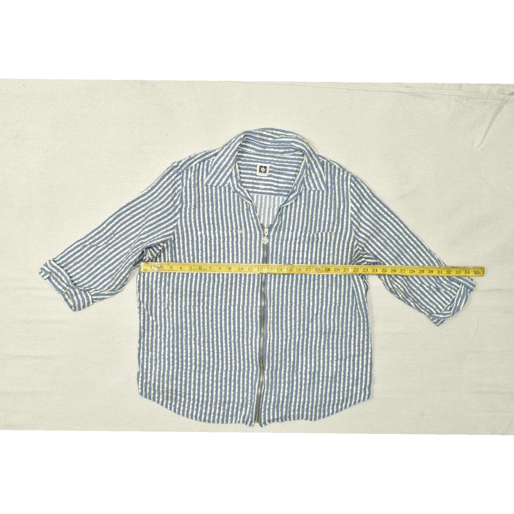 Anne Klein Anne Klein Womens Blouse Plus Size 3X Blue White Gold Metallic Stripe Zip Front Size XXL / US 16-18 / IT 52-54 - 4 Thumbnail