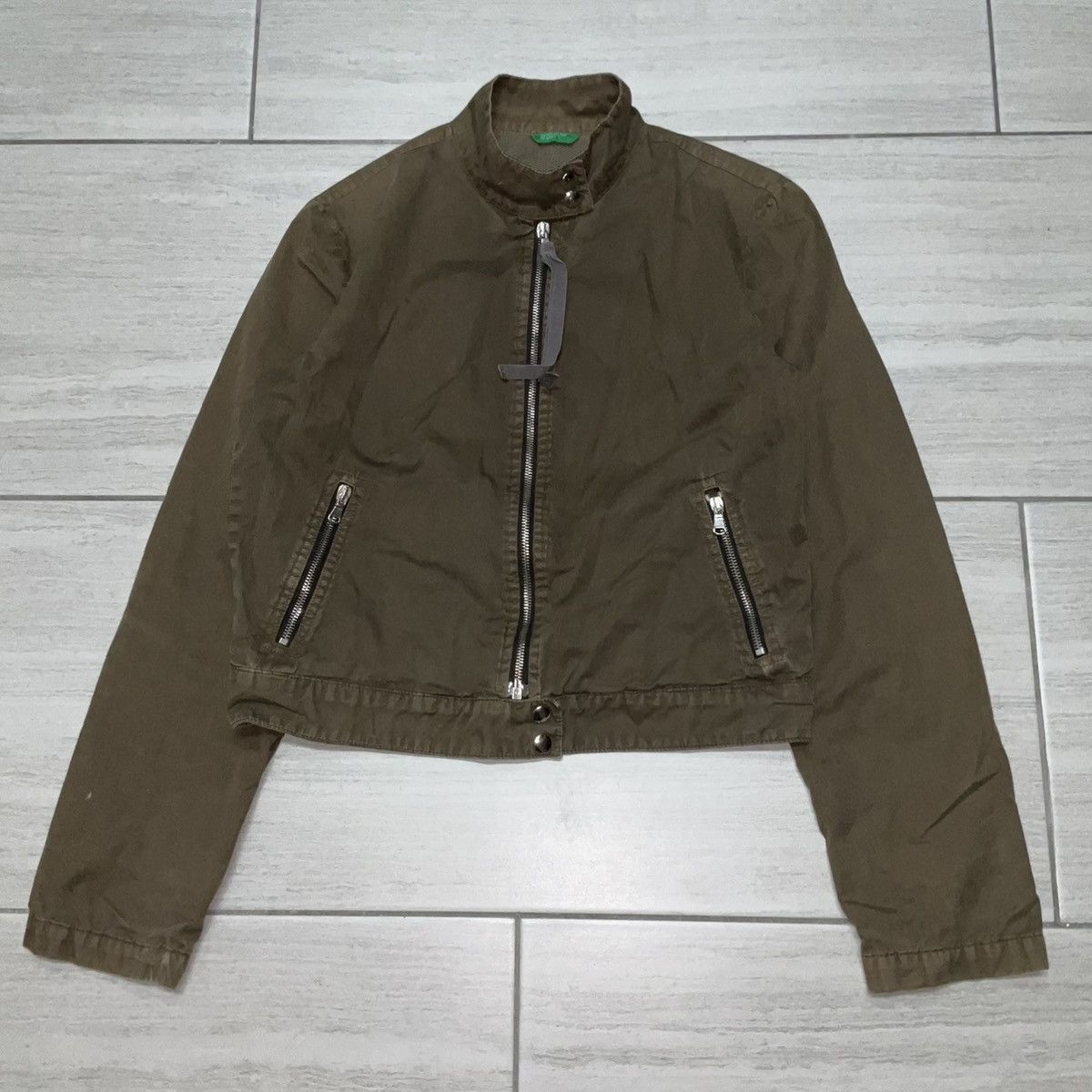 United Colors Of Benetton United Colors Army Green Zip Up Cotton Moto Jacket Size M / US 6-8 / IT 42-44 - 1 Thumbnail