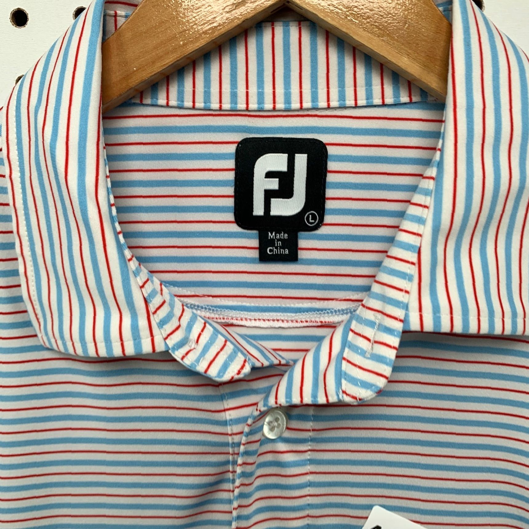 Footjoy FJ Footjoy Collared Golf Polo Shirt Mens Large White Blue Red Striped 23x31.5 - Polo, FootJoy, Striped, Golf Shirt, Mens, White/Blue/Red Size US L / EU 52-54 / 3 - 3 Thumbnail