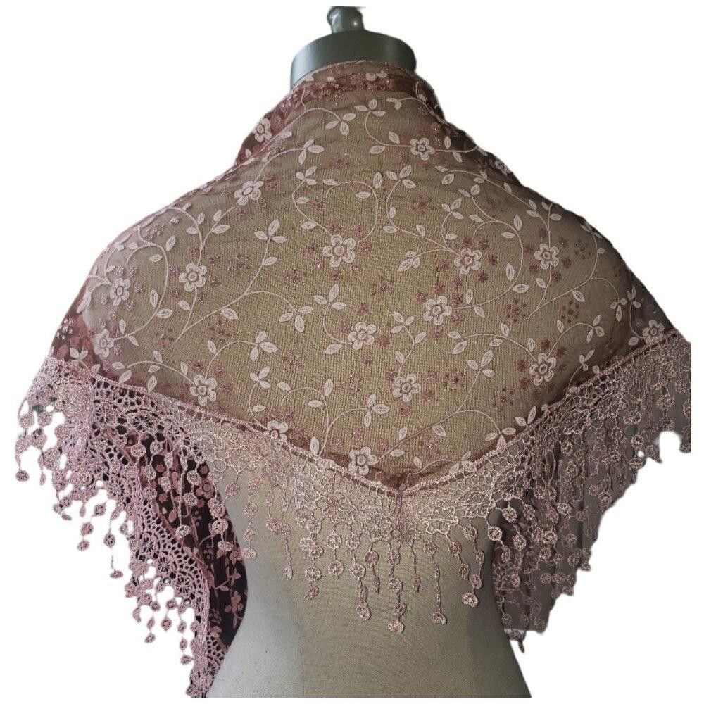 Designer CT1594 Pink Sheer Embroidered Handmade Shawl Size ONE SIZE - 4 Thumbnail