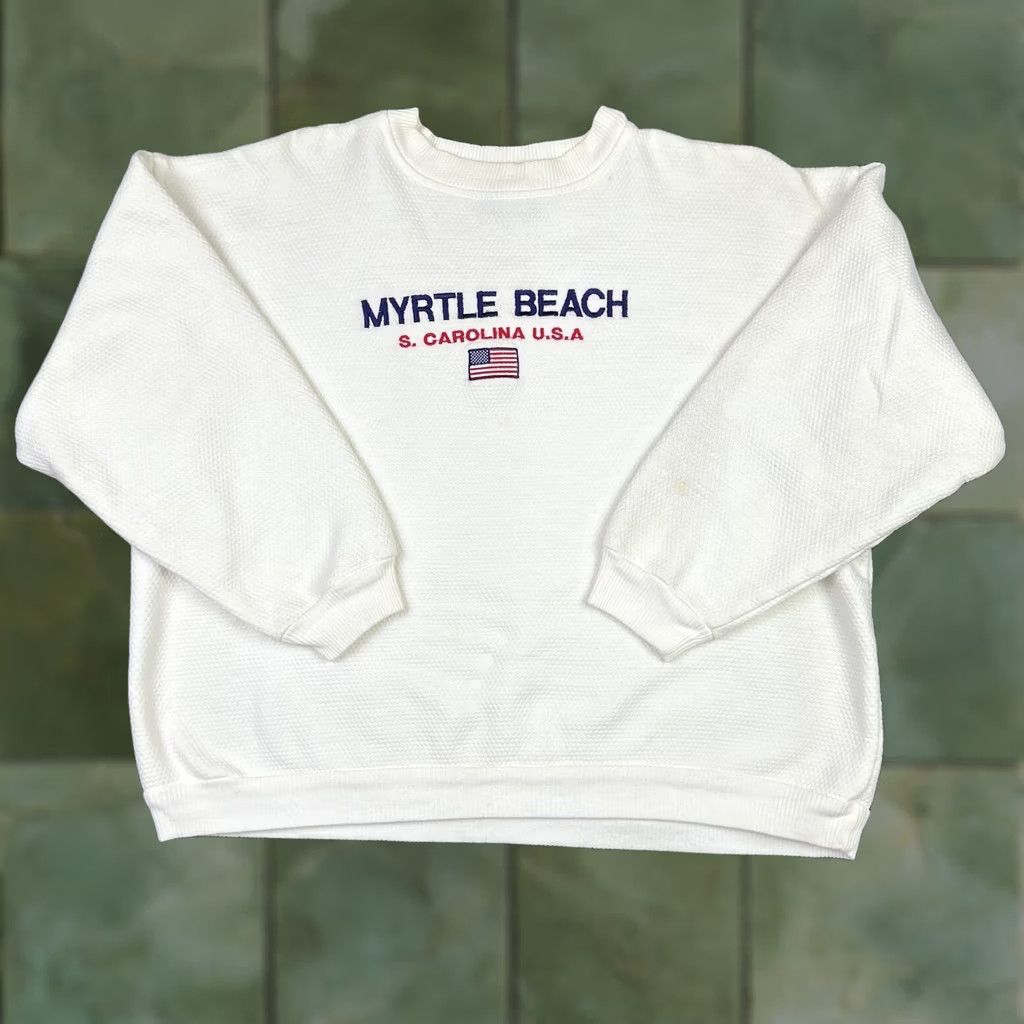 Vintage VINTAGE Myrtle Beach Embroidered Crewneck Sweatshirt Women Large White 90s Beach Patriotic Exist Sports Line Size L / US 10 / IT 46 - 1 Thumbnail
