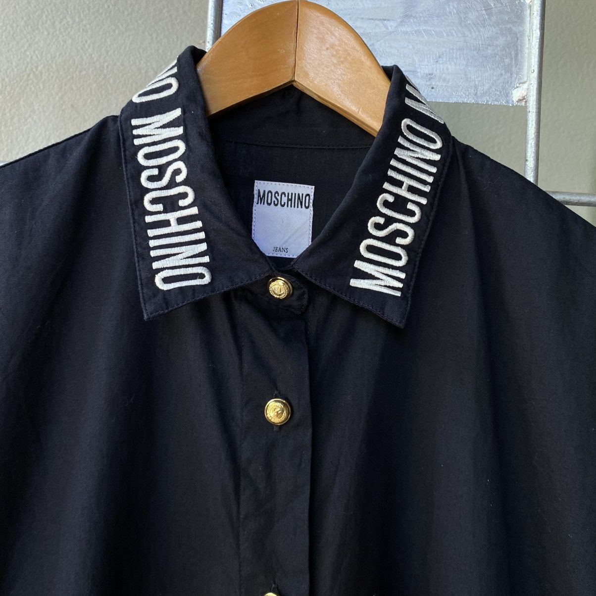 Moschino MOSCHINO Black Moschino Logo Collar Shirt Size L / US 10 / IT 46 - 3 Thumbnail