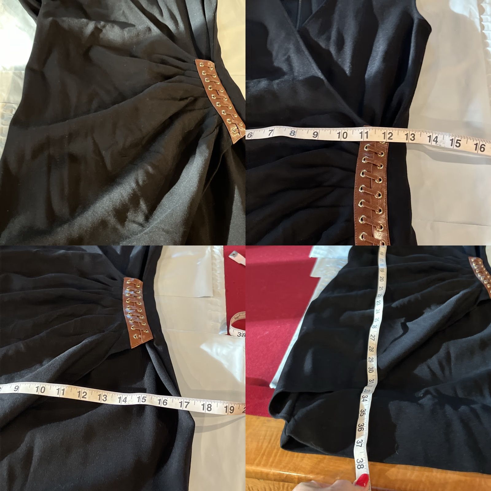 Vintage CACHE BLACK WRAP PONTE DRESS BROWN LACE UP LEATHER TRIM Sexy Steampunk Size 4 S Size S / US 4 / IT 40 - 8 Thumbnail