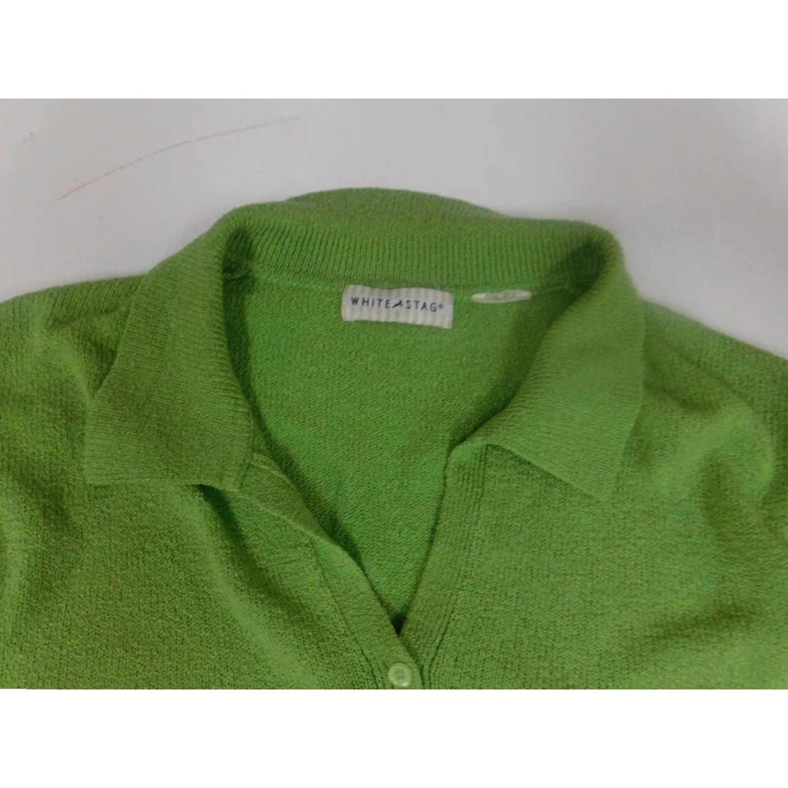 Vintage White Stag Sweater Pullover Dolman Sleeve XL Women Green Stretch Mock Neck Cable-Knit Button Logo Lightweight Classic Vintage: No Size XL / US 12-14 / IT 48-50 - 5 Thumbnail