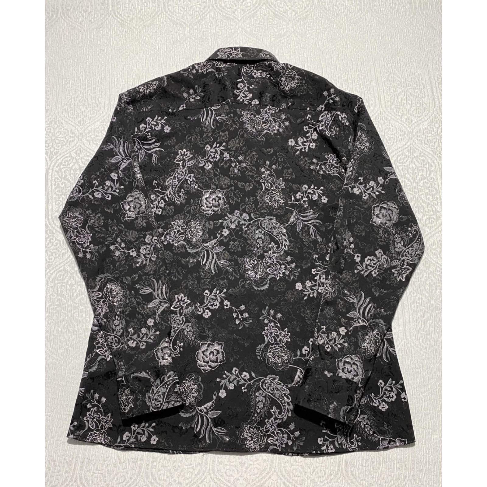 Vintage Ace Of Diamond Shirt Mens 2XL Black Floral Paisley Stretch Dress Long Sleeve Shirt Size 48R - 5 Thumbnail
