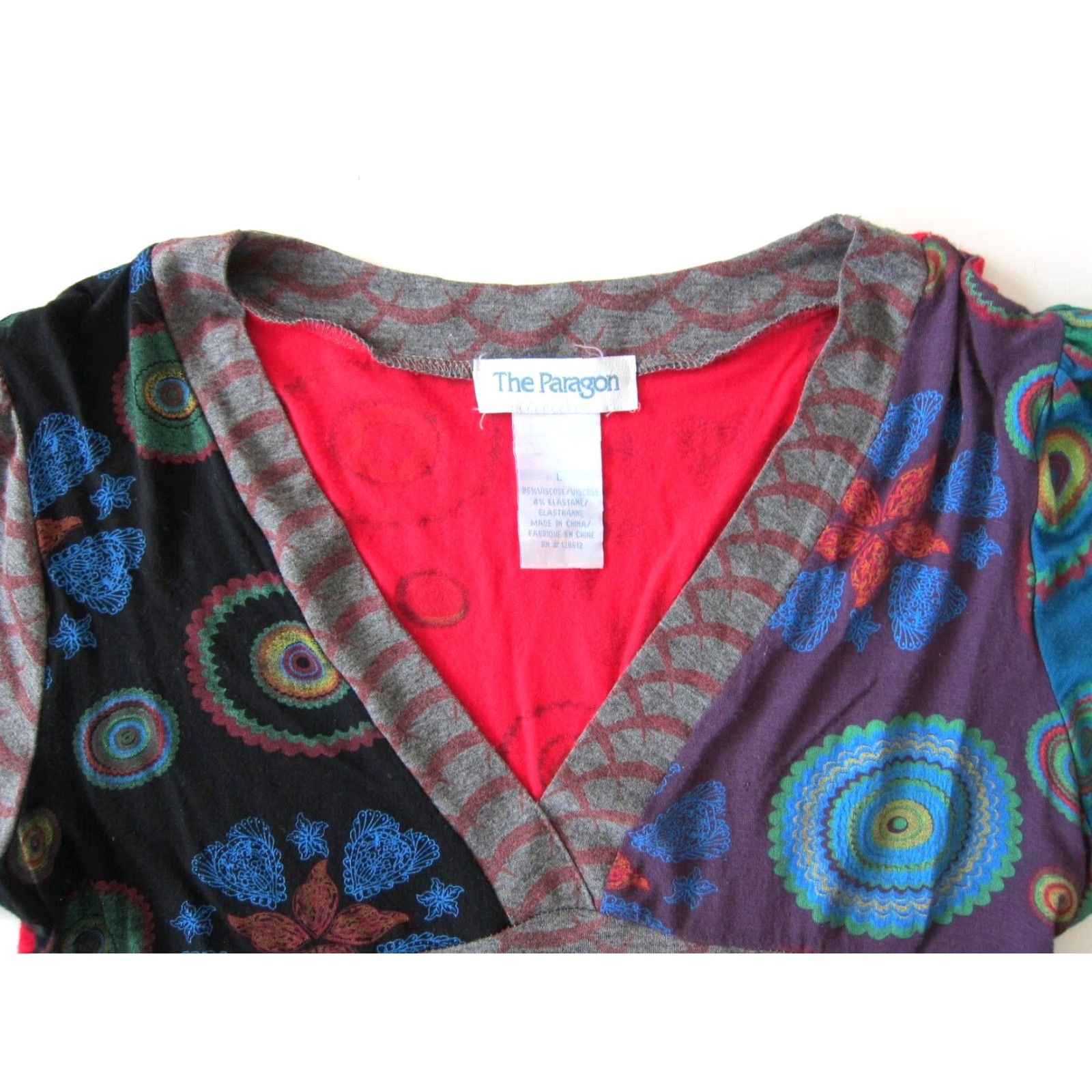 Vintage VINTAGE The Paragon Red Blue Green Floral Rayon Stretch Short Sleeve Empire Dress Large Size 36" / US 14 / IT 50 - 5 Thumbnail