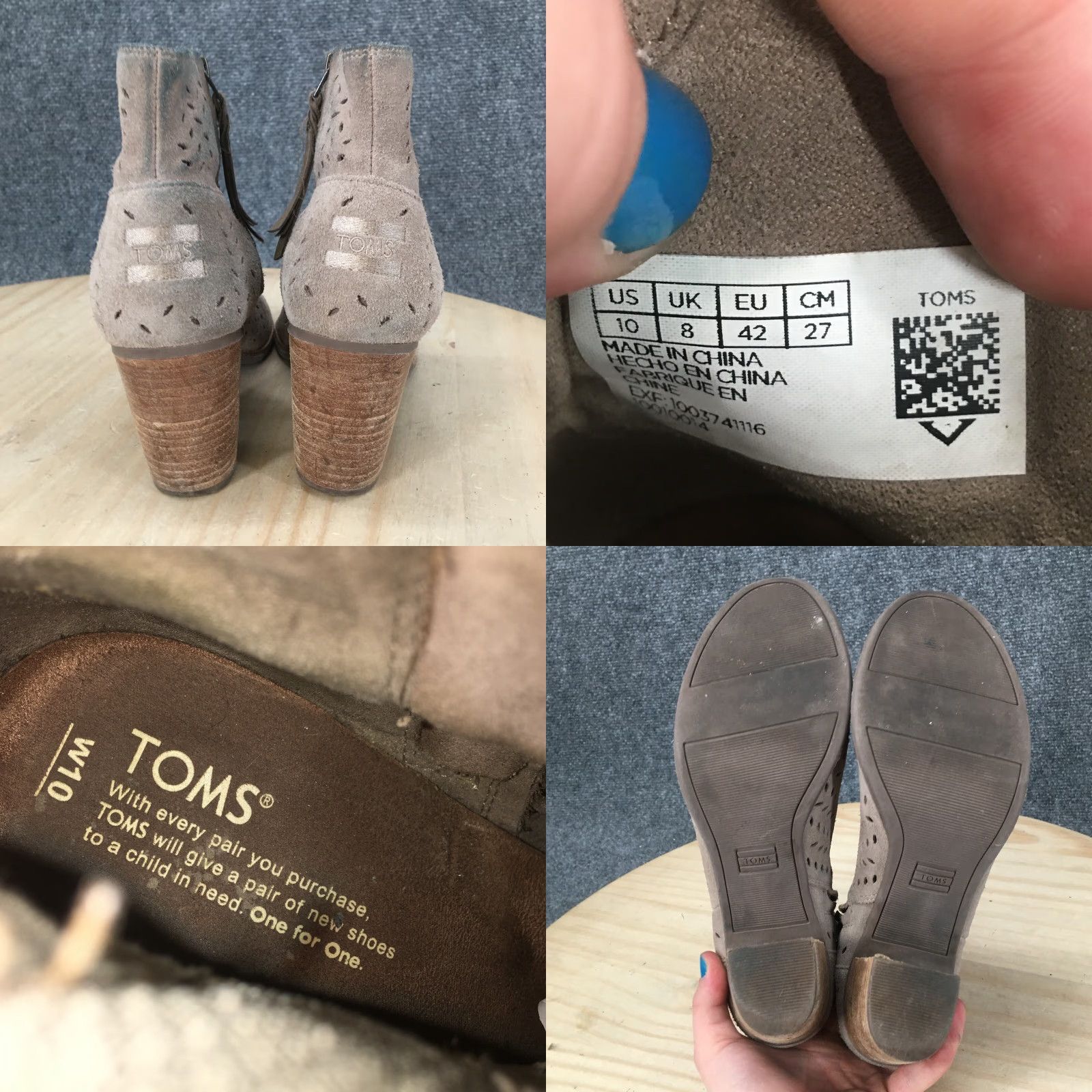 Toms TOMS Boots Womens 10 Casual Side Zip Ankle Bootie Gray Suede Peep Toe Heels Size US 10 / IT 40 - 8 Thumbnail