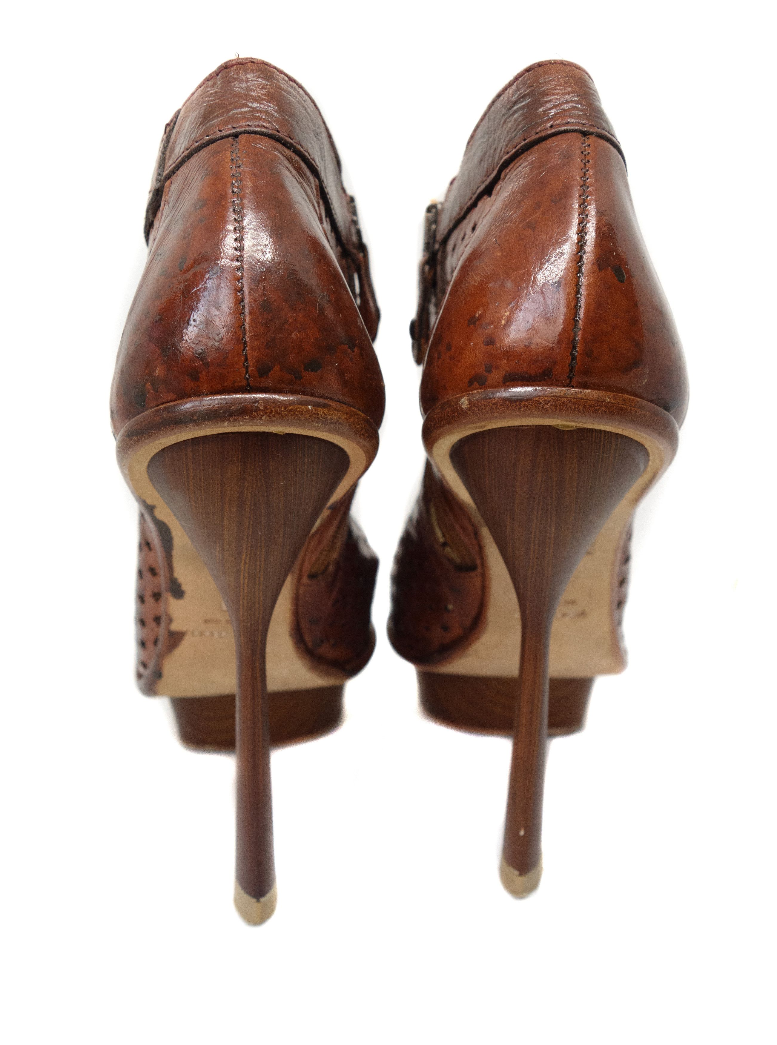 Just Cavalli 00s Y2K Leather Star Perforated Peep-Toe Platform Heels Size US 9 / IT 39 - 5 Thumbnail
