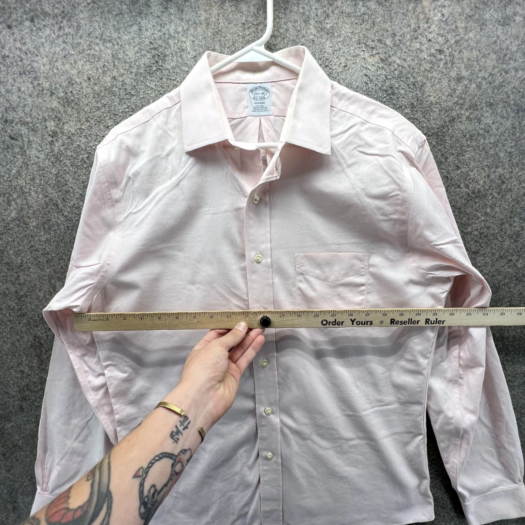Brooks Brothers Brooks Brothers Dress Shirt Mens 15.5 Pink Solid Slim Regent Non Iron Shirt 34/35 Sleeve Button Cuff Mens Size 42R - 3 Thumbnail