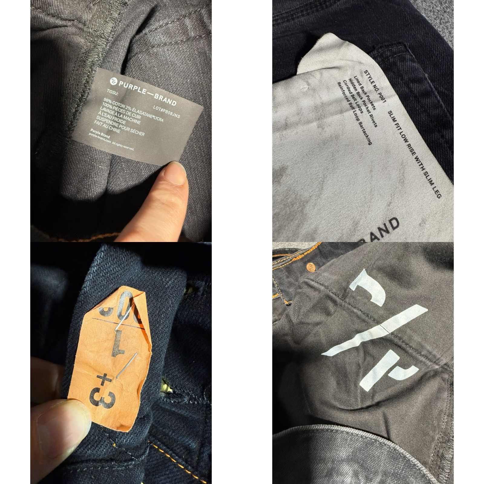 J Brand Purple Brand Jeans P001 Slim Fit Black 34x33.5 Orange Side Stripe Distressed 5-Pocket Men Vintage No Size US 34 / EU 50 - 8 Thumbnail