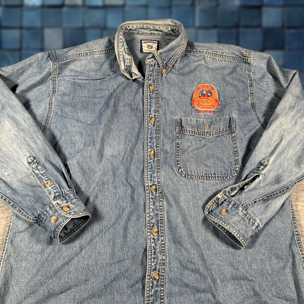 Lee Lee Denim Shirt Mens Large Blue Button Down Long Sleeve Peter B's Brewpub Logo Size US L / EU 52-54 / 3 - 1 Thumbnail