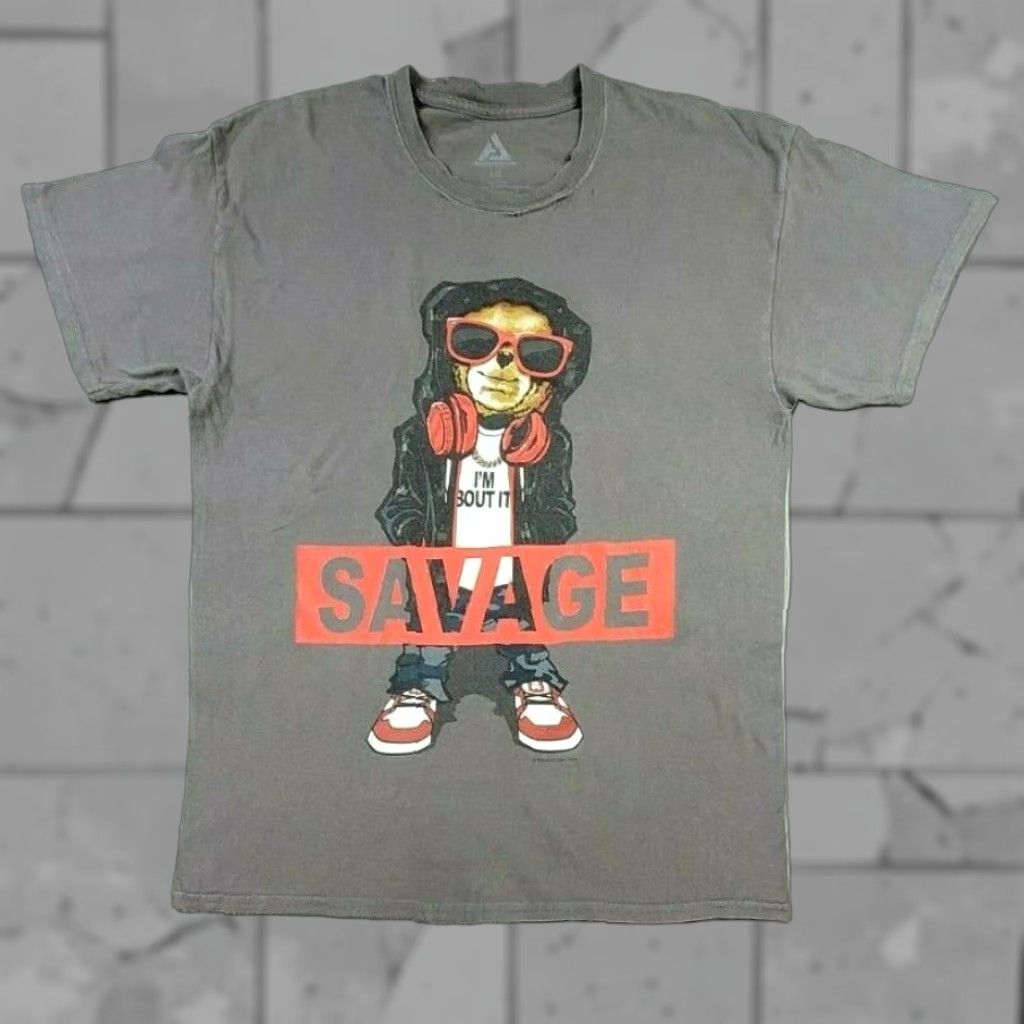 Vintage Hip Hop T-Shirt Mens Size Lg Teddy Bear Red Gray Savage Distressed Short Sleeve Size US L / EU 52-54 / 3 - 1 Thumbnail