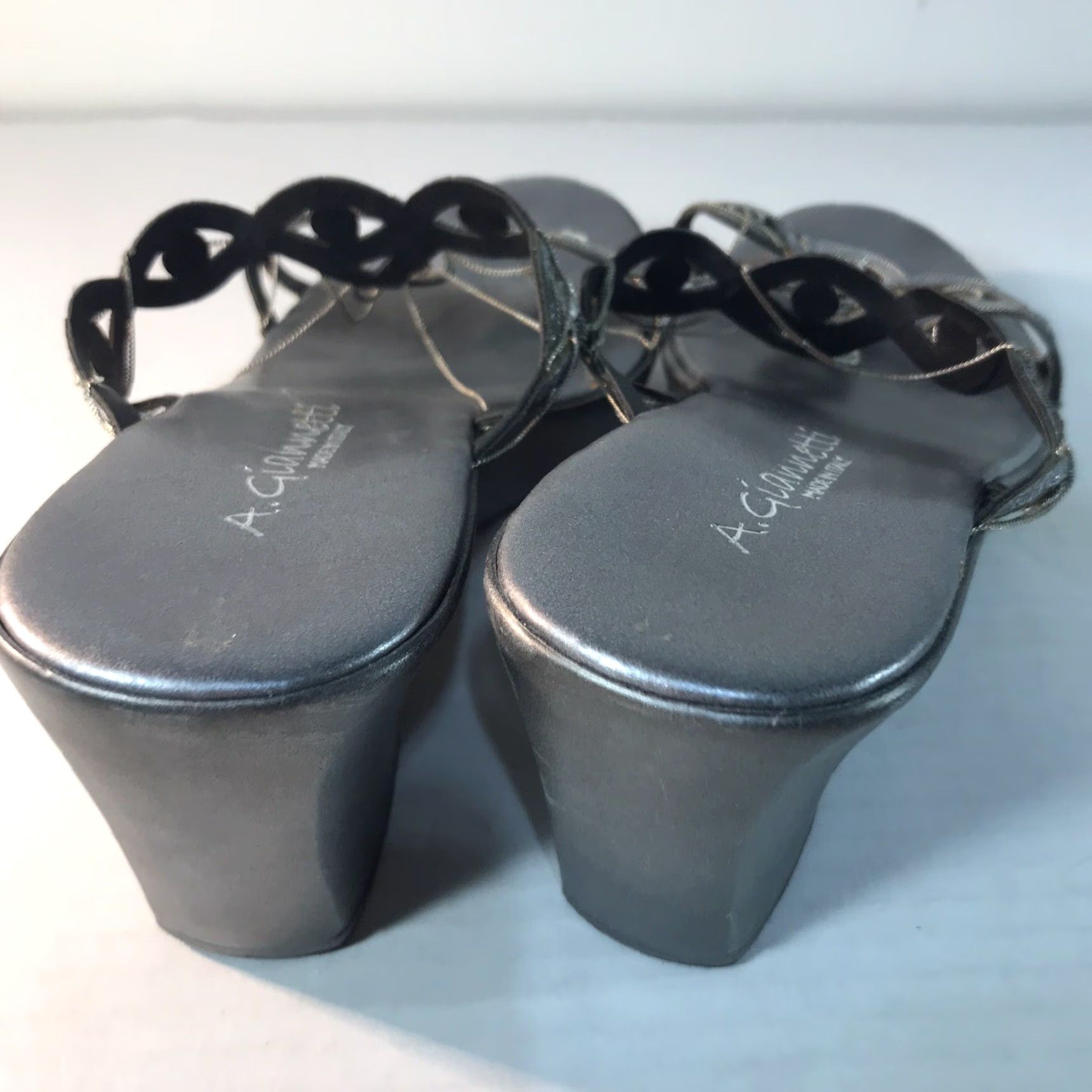 Vintage A. Gianetti Silver Wedge Slides Womens Size 7.5 Synthetic Dressy Sandal Italy Size US 7.5 / IT 37.5 - 4 Thumbnail