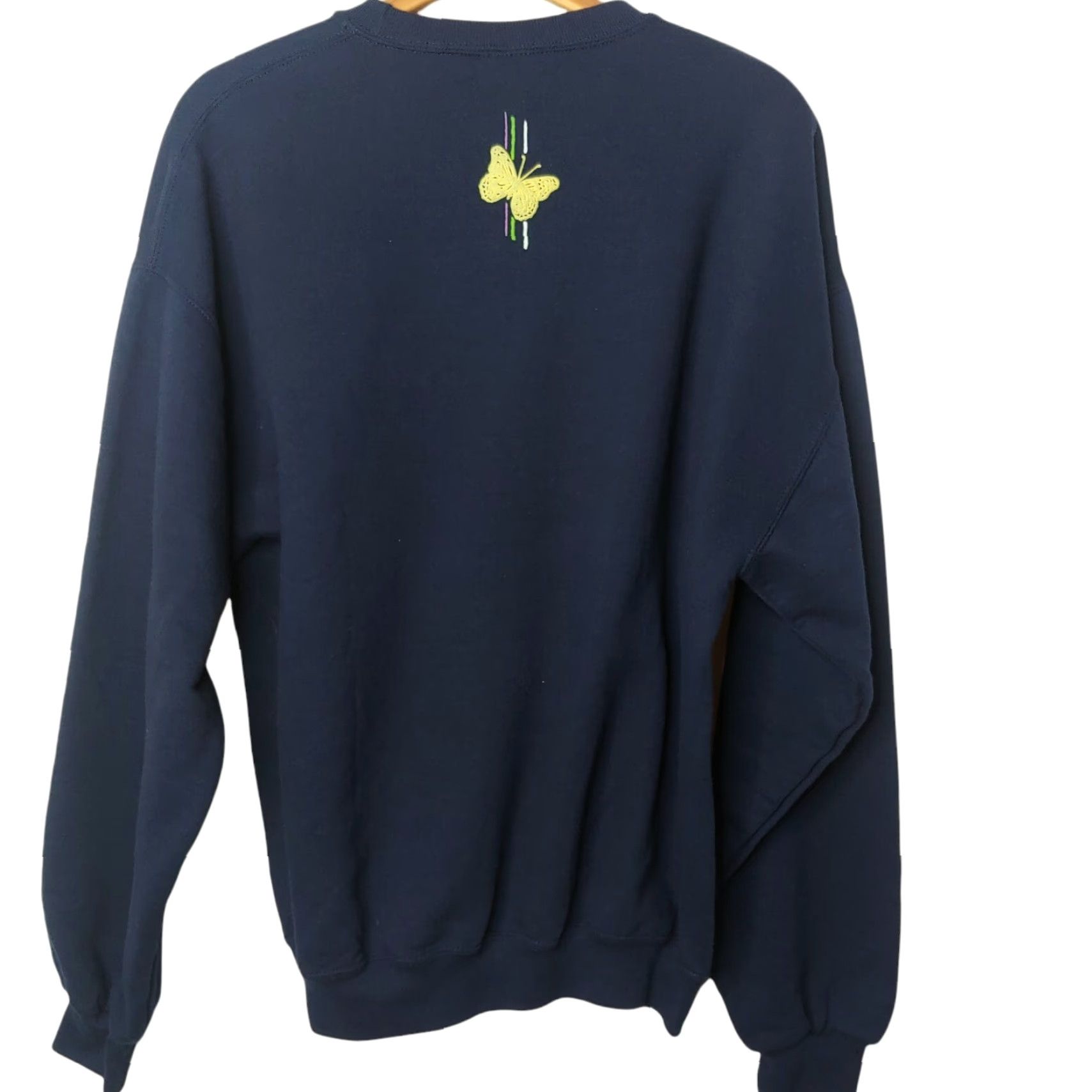 Jerzees VINTAGE 1990s Sweatshirt Women L Blue Butterfly Nature Cottagecore JERZEES Crew Neck Knit Pullover Size L / US 10 / IT 46 - 5 Thumbnail
