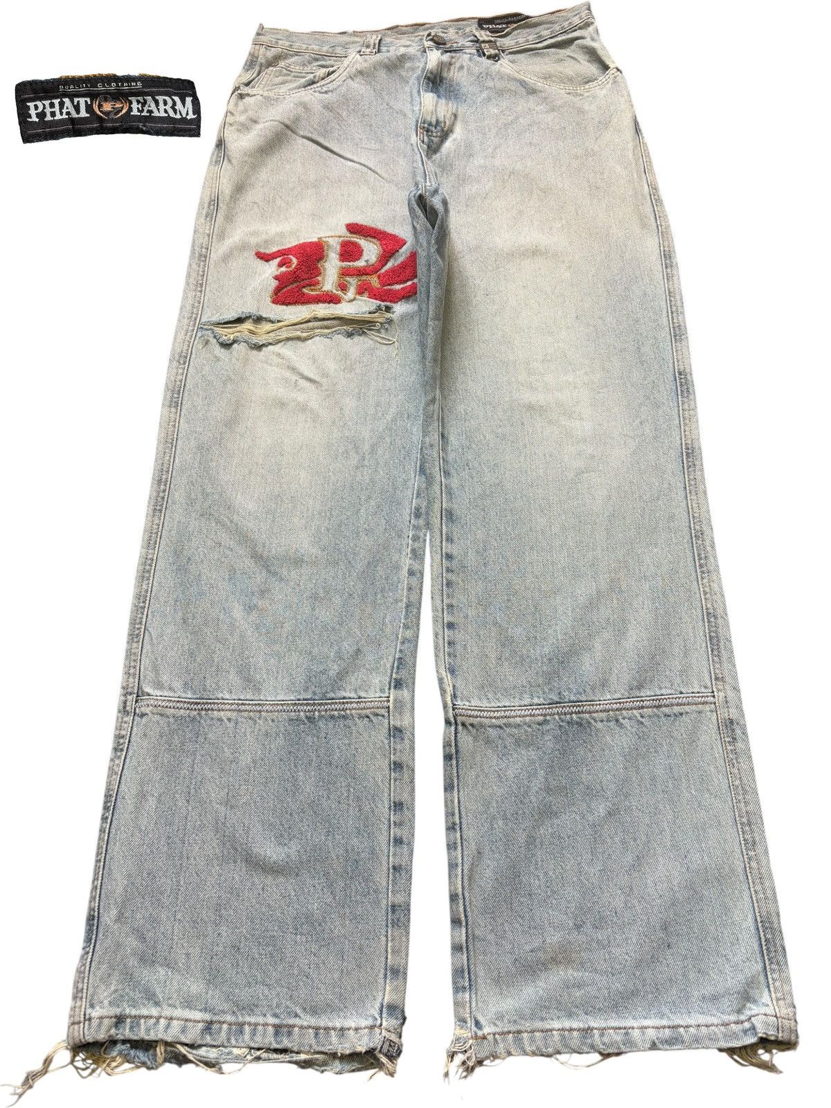 Phat Farm Vintage Phat Farm Embroidered Distress Baggy Jeans Size US 32 / EU 48 - 1 Thumbnail