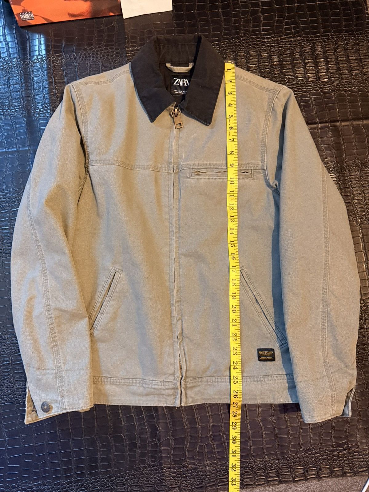 Zara ZARA Zip‑Up Jacket – Stone Green Black Collar – Size S Size US S / EU 44-46 / 1 - 1 Thumbnail