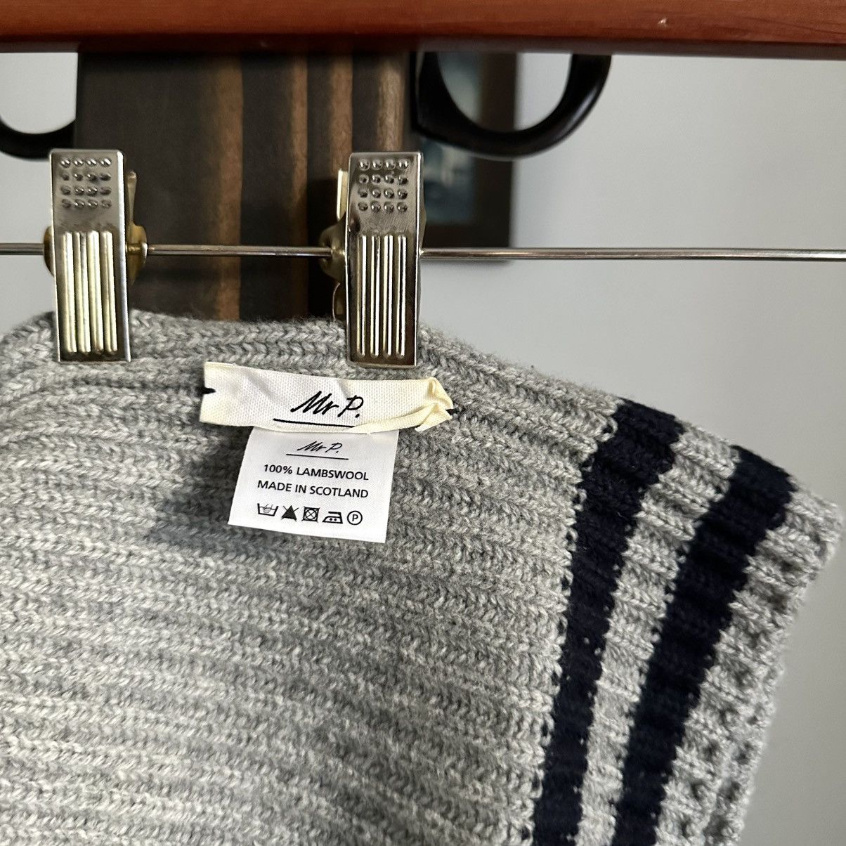 Mr P. 🌿Mr. P Lambswool Ribbed Beanie Gray w/ Navy Varsity Stripes🌿 Size ONE SIZE - 5 Thumbnail