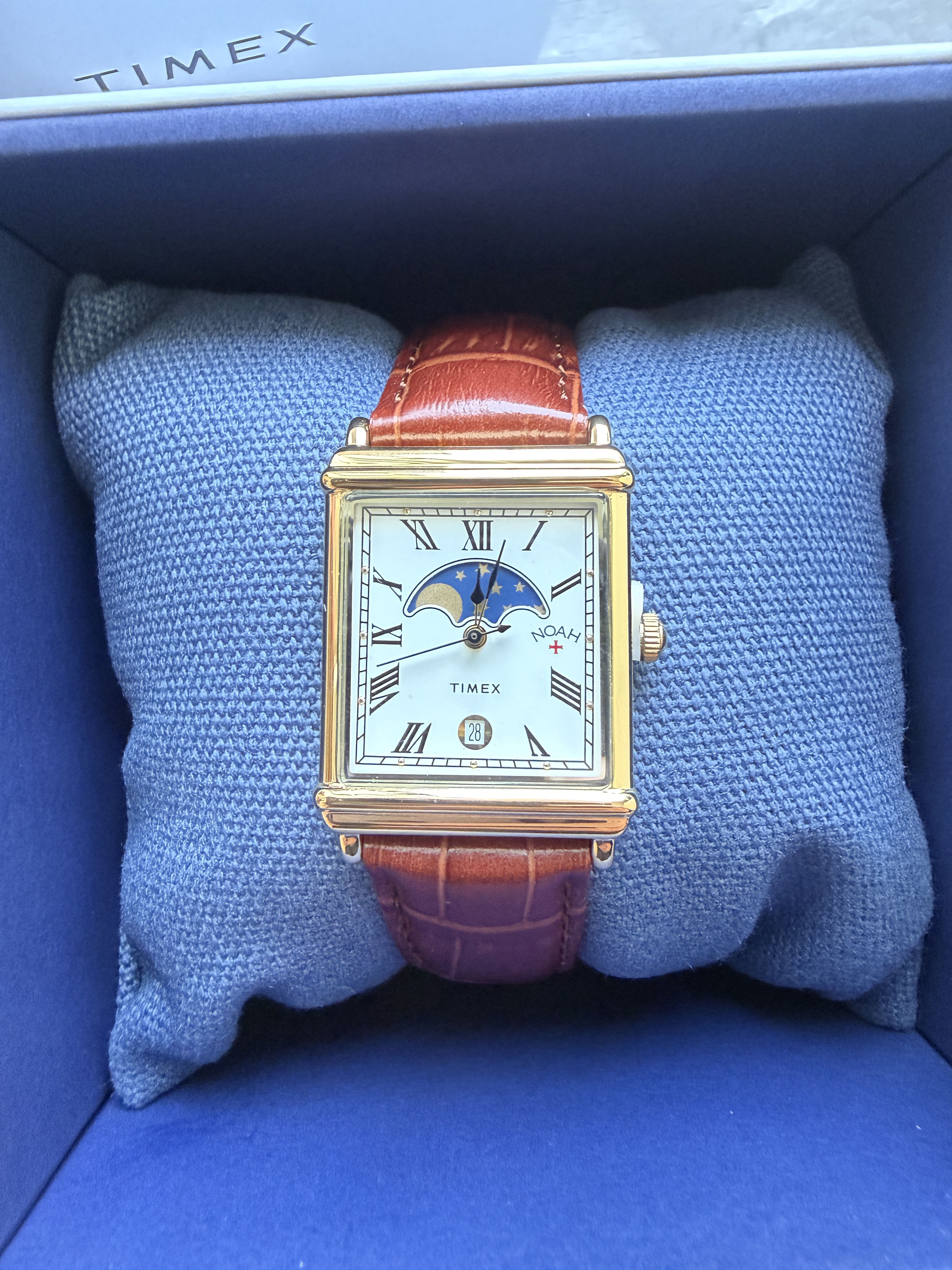 NEW Noah Timex Moon Phase Watch Gold Brown leather strap