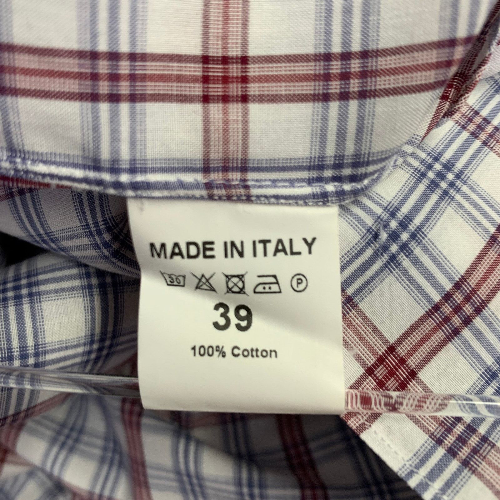 Isaia Burgundy White Blue Plaid Cotton Spread Collar Shirt Size US M / EU 48-50 / 2 - 6 Thumbnail