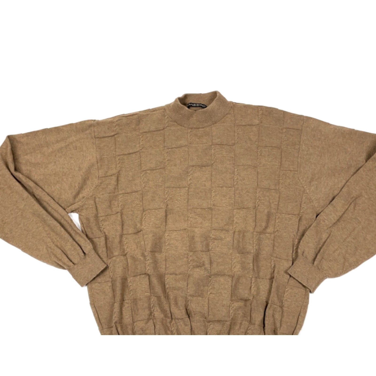 Vintage VTG 90s Beige Textured Grid Mock Neck Pullover Sweater Massini Adult Large Mens Size US L / EU 52-54 / 3 - 3 Thumbnail