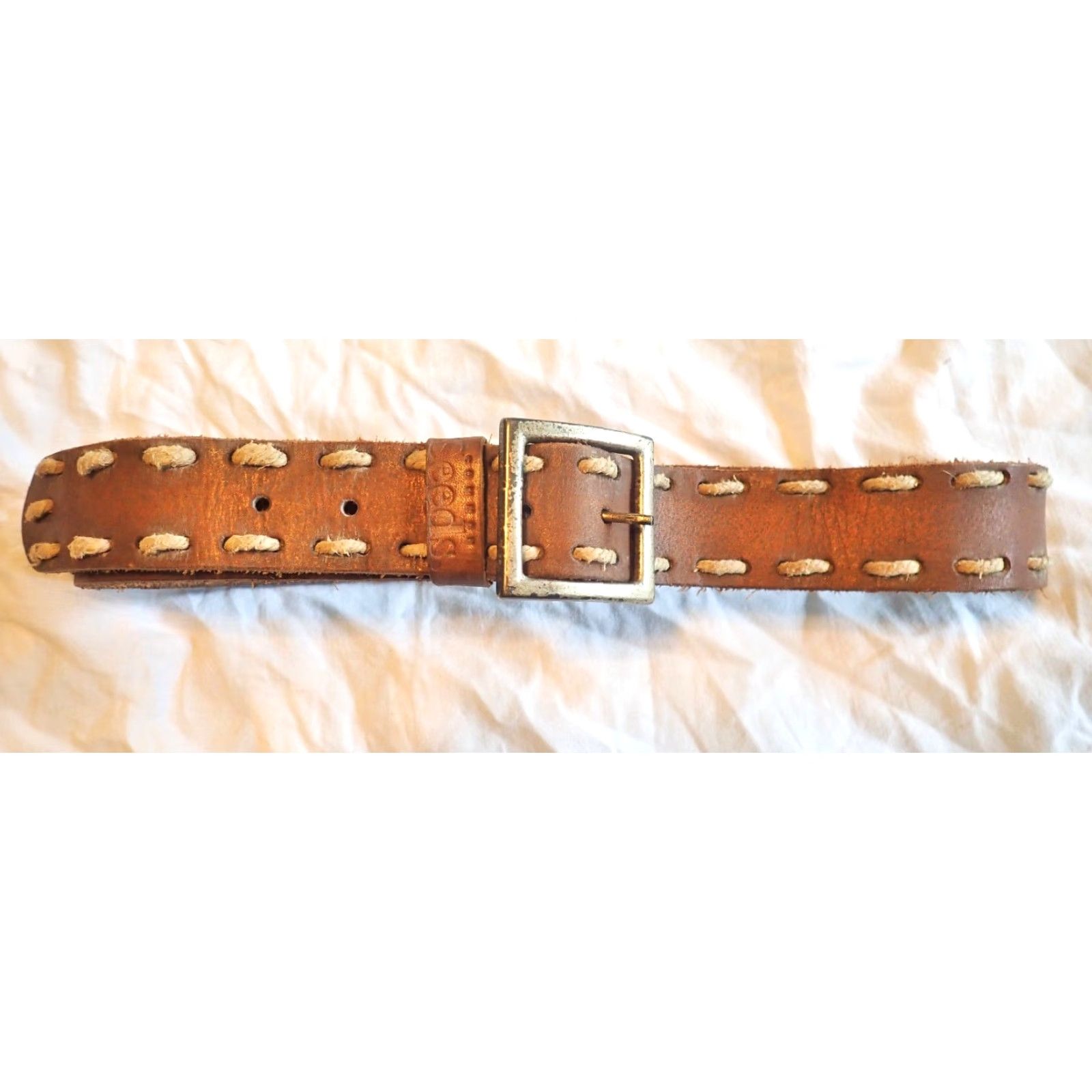 Vintage VINTAGE Common Seed Brown Cowhide Leather Belt Men Western Size 26-30 Rustic Cowboy Embossed Rope Trim Size ONE SIZE - 2 Thumbnail