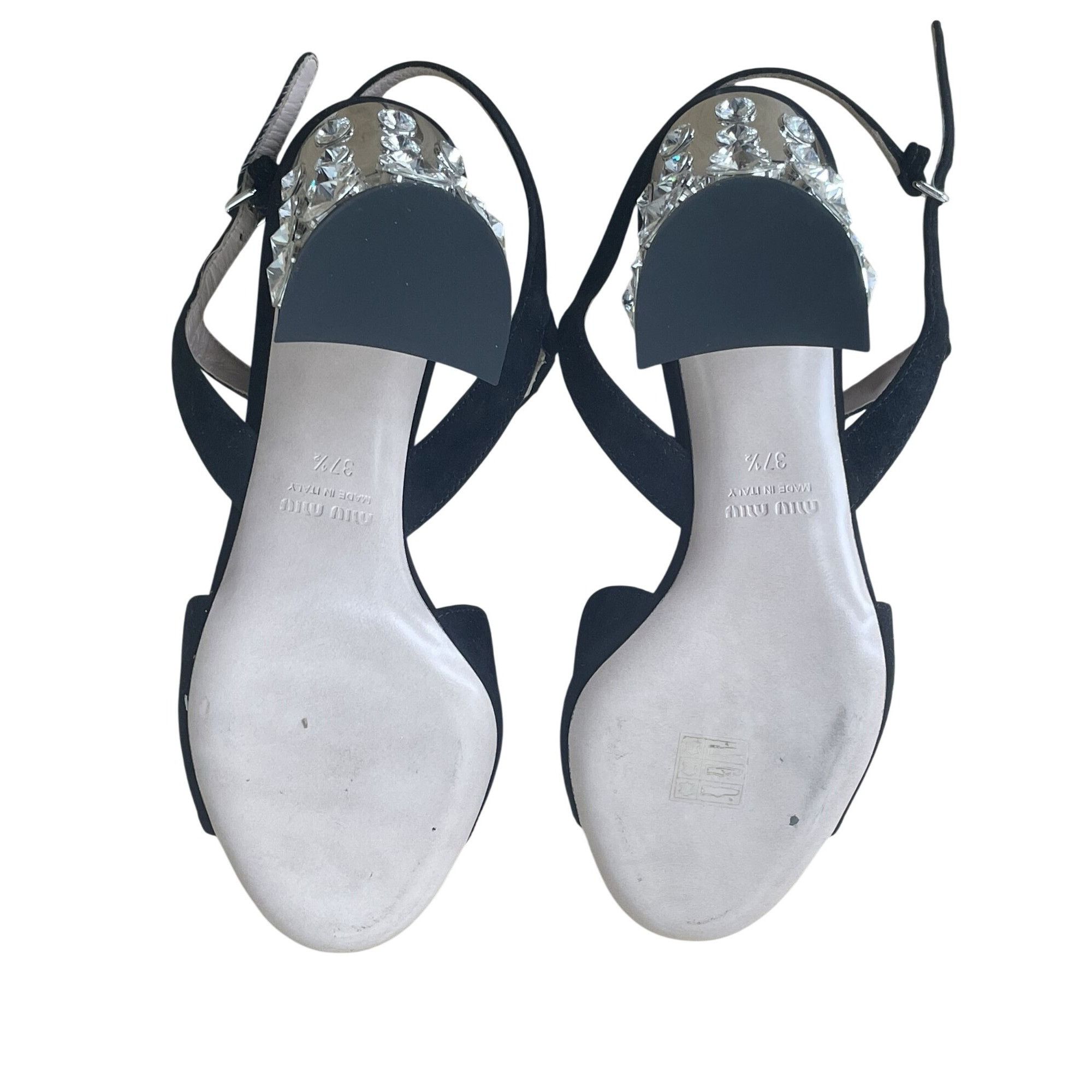 Miu Miu Miu Miu Black Suede Heels With Rhinestone Detail & Crystal S Size US 7 / IT 37 - 7 Thumbnail